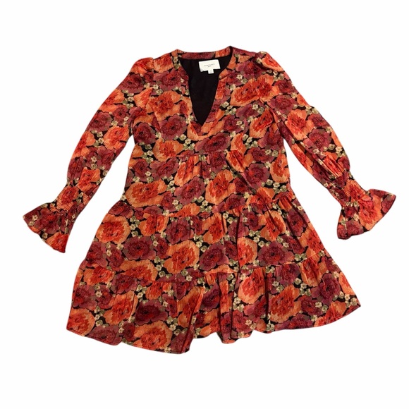 Tuckernuck Pomander Place Rose Chiffon Kenzo Mini Dress Floral Tinsel Small - Picture 3 of 8